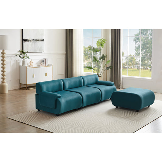 Blue 105 L-Shaped Convertible Sectional Sofa with Movable Ottoman and Deep Seat Design