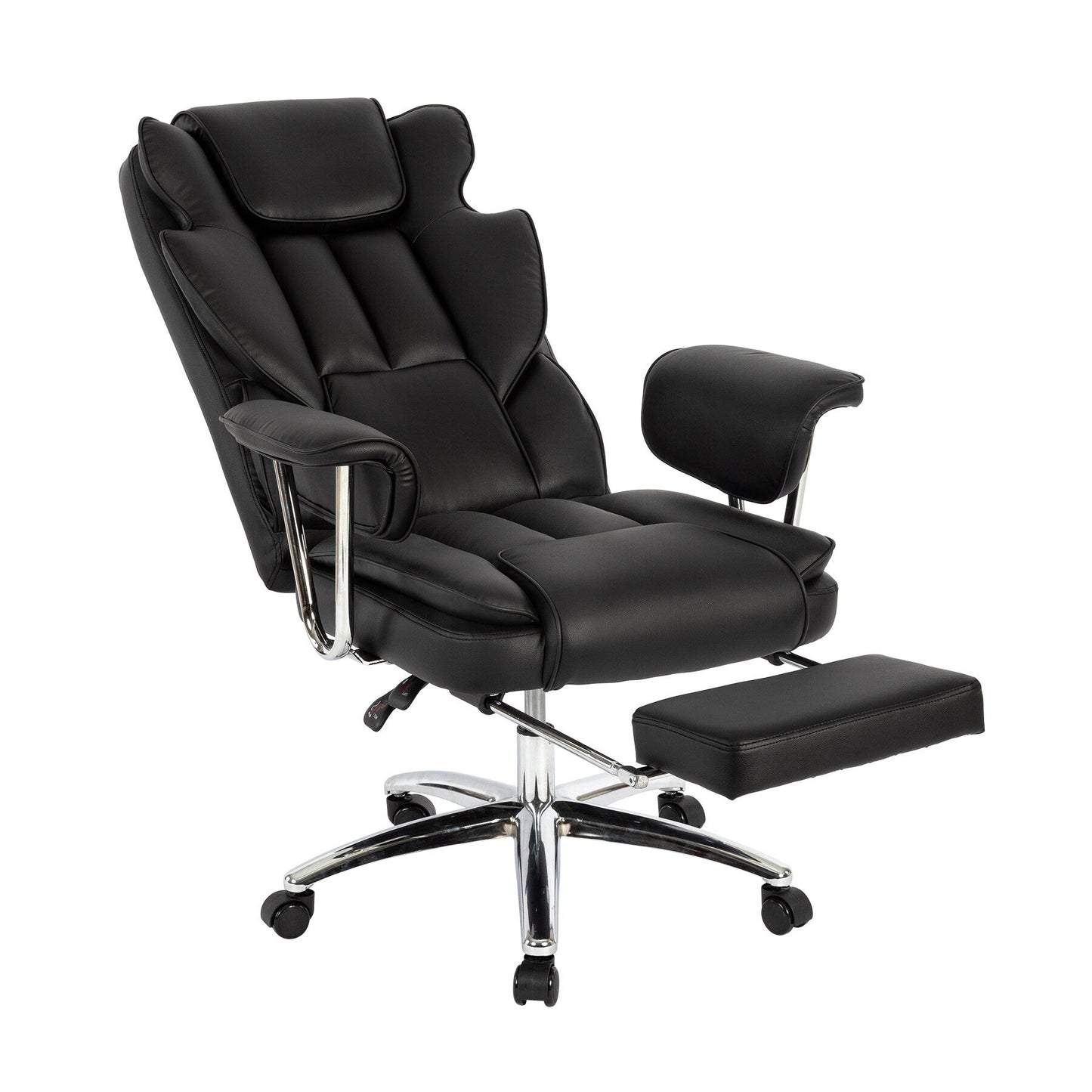 Bonded Leather 360Â° Swivel Ergonomic High Back Office Recliner with Lumbar Support, Footrest, Adjustable Height