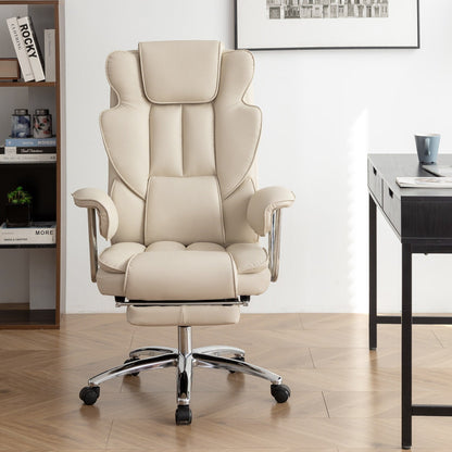 Bonded Leather 360Â° Swivel Ergonomic High Back Office Recliner with Lumbar Support, Footrest, Adjustable Height