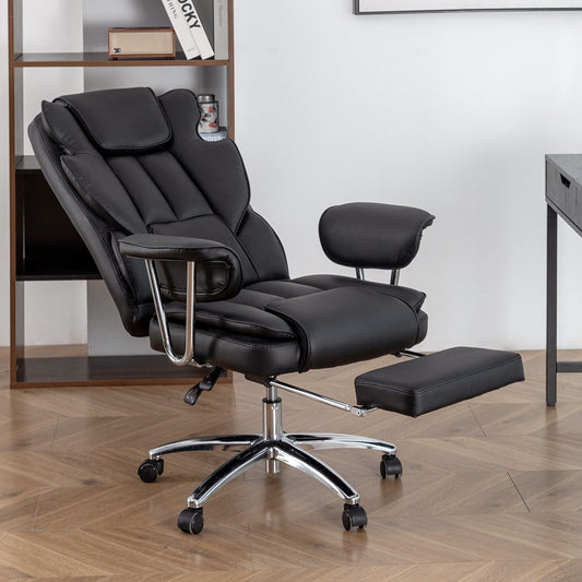 Bonded Leather 360Â° Swivel Ergonomic High Back Office Recliner with Lumbar Support, Footrest, Adjustable Height
