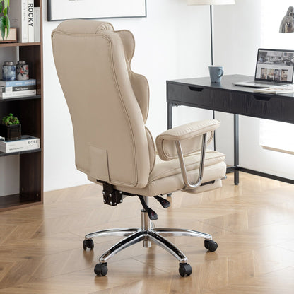 Bonded Leather 360Â° Swivel Ergonomic High Back Office Recliner with Lumbar Support, Footrest, Adjustable Height
