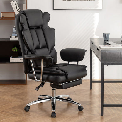 Bonded Leather 360Â° Swivel Ergonomic High Back Office Recliner with Lumbar Support, Footrest, Adjustable Height