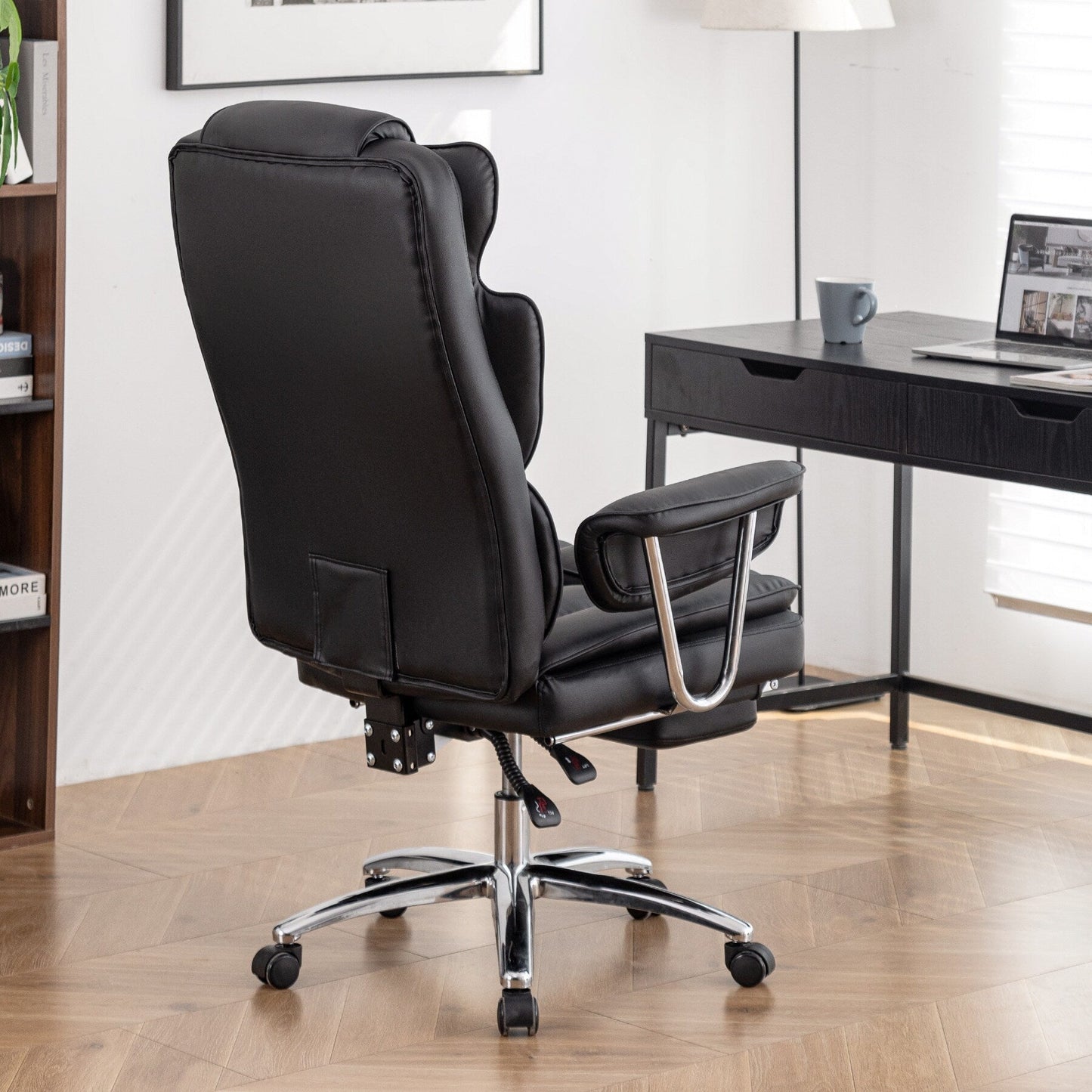 Bonded Leather 360Â° Swivel Ergonomic High Back Office Recliner with Lumbar Support, Footrest, Adjustable Height