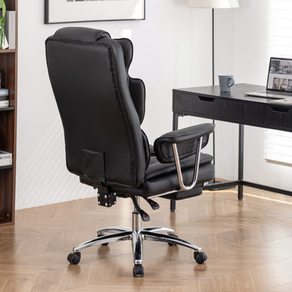 Bonded Leather 360Â° Swivel Ergonomic High Back Office Recliner with Lumbar Support, Footrest, Adjustable Height