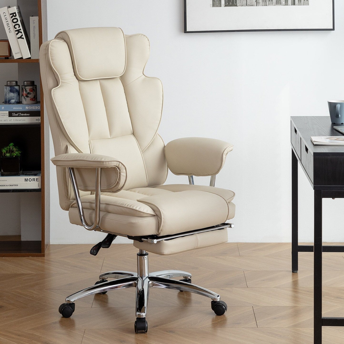 Bonded Leather 360Â° Swivel Ergonomic High Back Office Recliner with Lumbar Support, Footrest, Adjustable Height