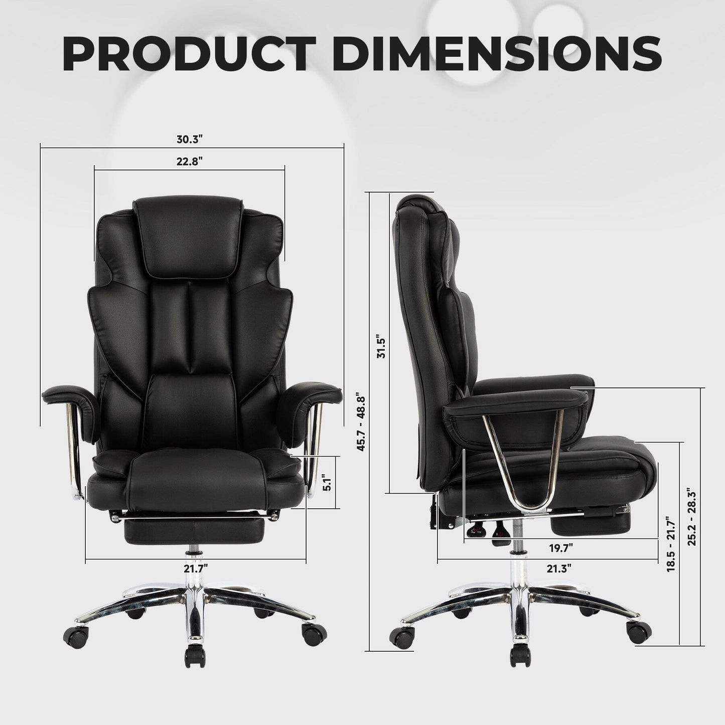 Bonded Leather 360Â° Swivel Ergonomic High Back Office Recliner with Lumbar Support, Footrest, Adjustable Height