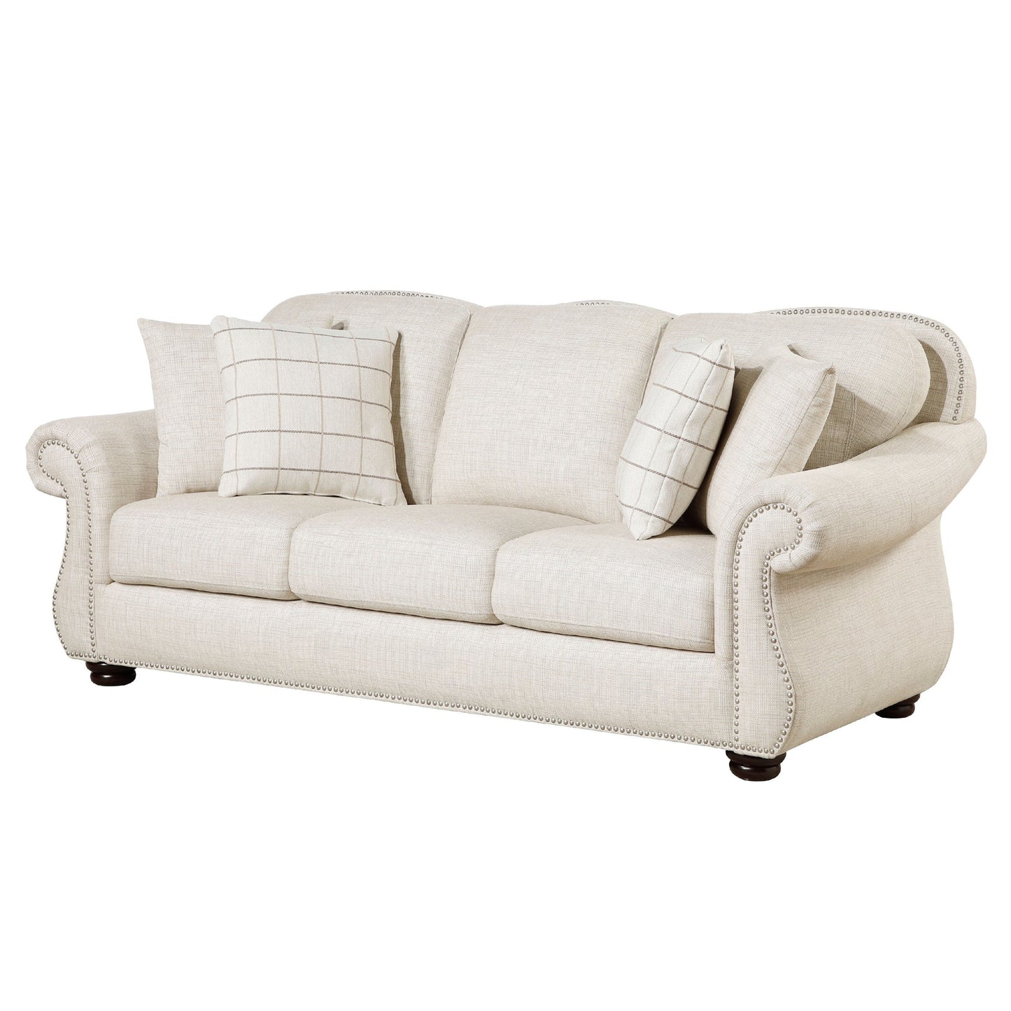 Boro Sofa with 4 Accent Pillows 85 Inch, Plush Beige Fabric