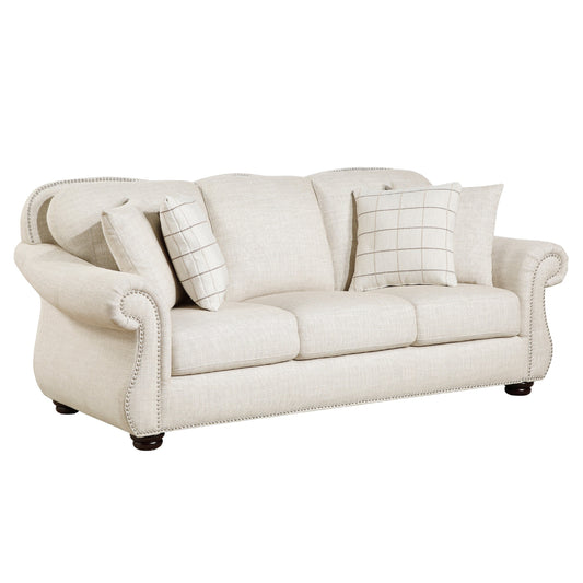 Boro Sofa with 4 Accent Pillows 85 Inch, Plush Beige Fabric