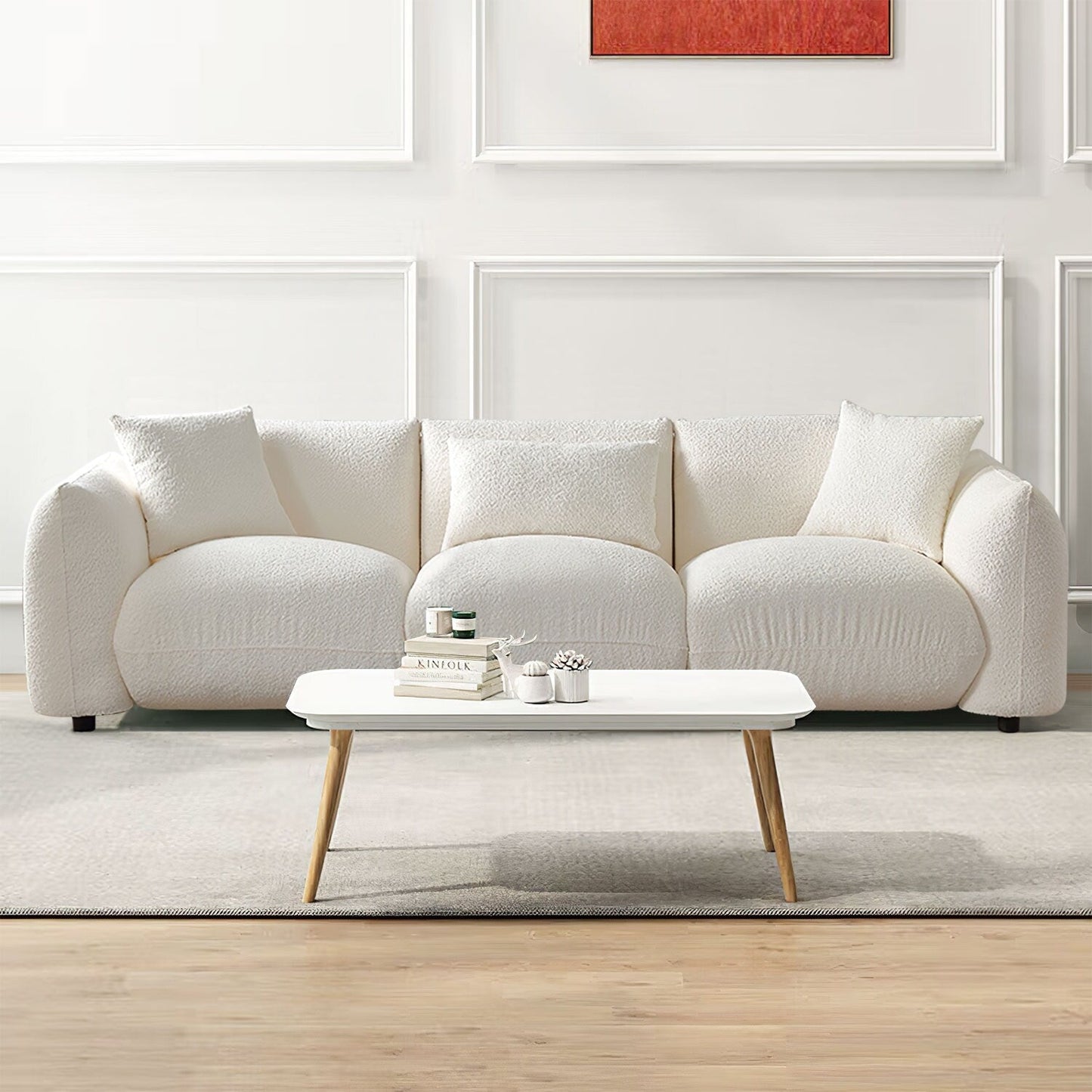 Boucle Upholstered 3-seater Sofa with Pillows
