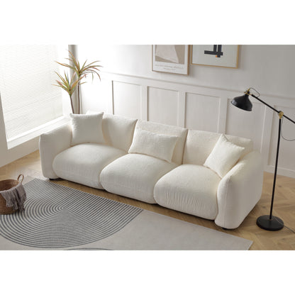 Boucle Upholstered 3-seater Sofa with Pillows
