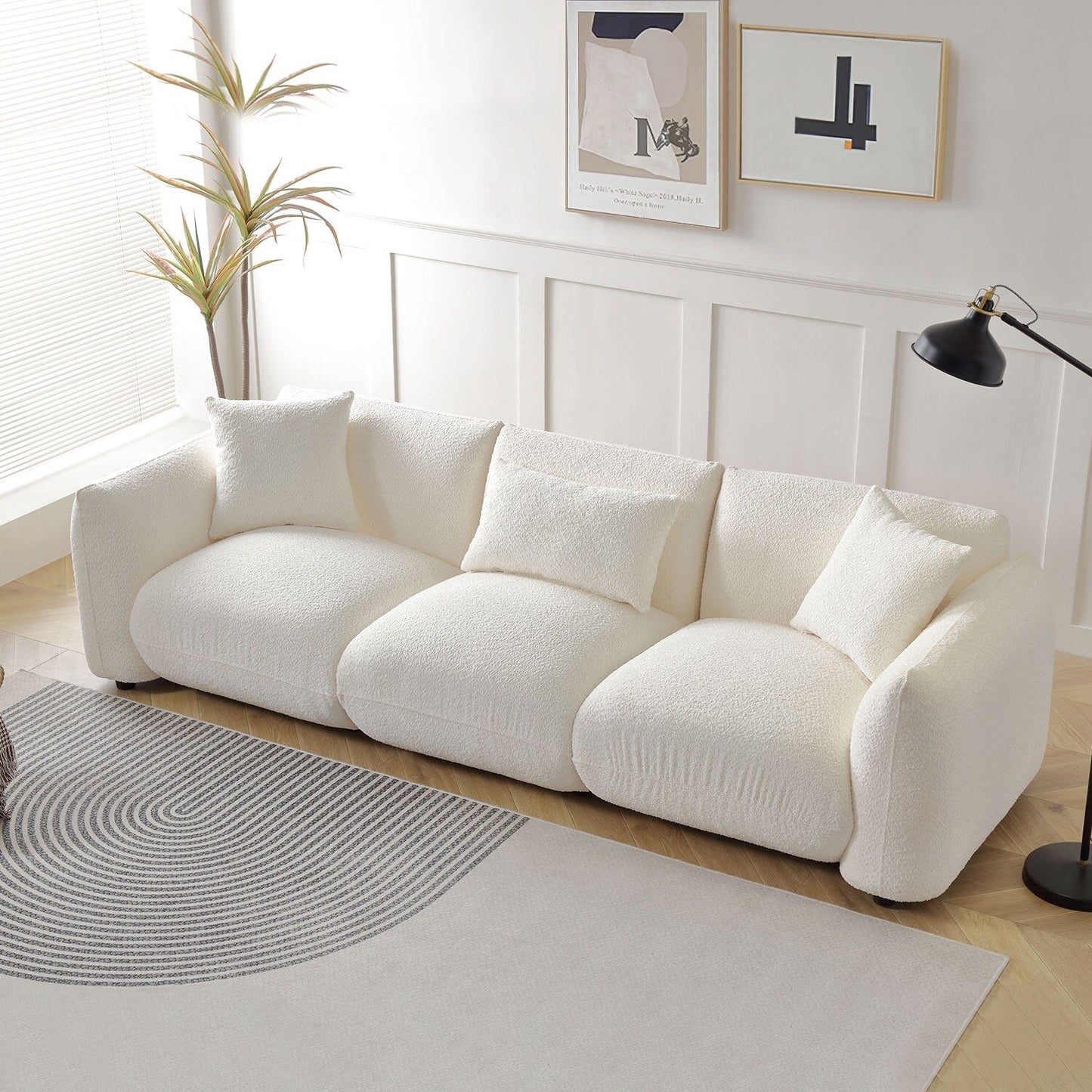 Boucle Upholstered 3-seater Sofa with Pillows