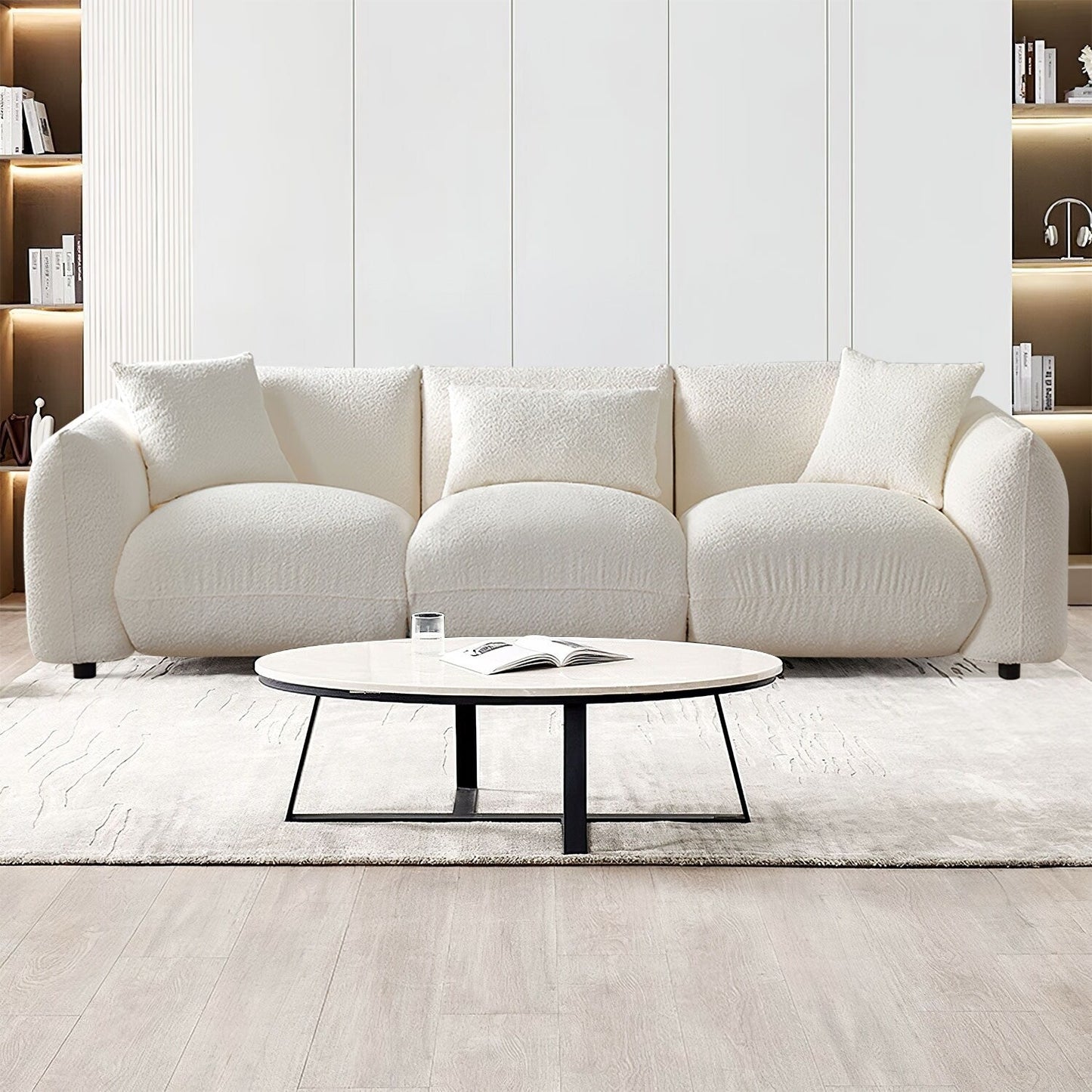 Boucle Upholstered 3-seater Sofa with Pillows