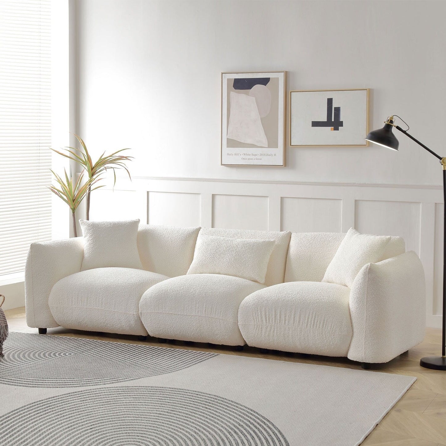 Boucle Upholstered 3-seater Sofa with Pillows
