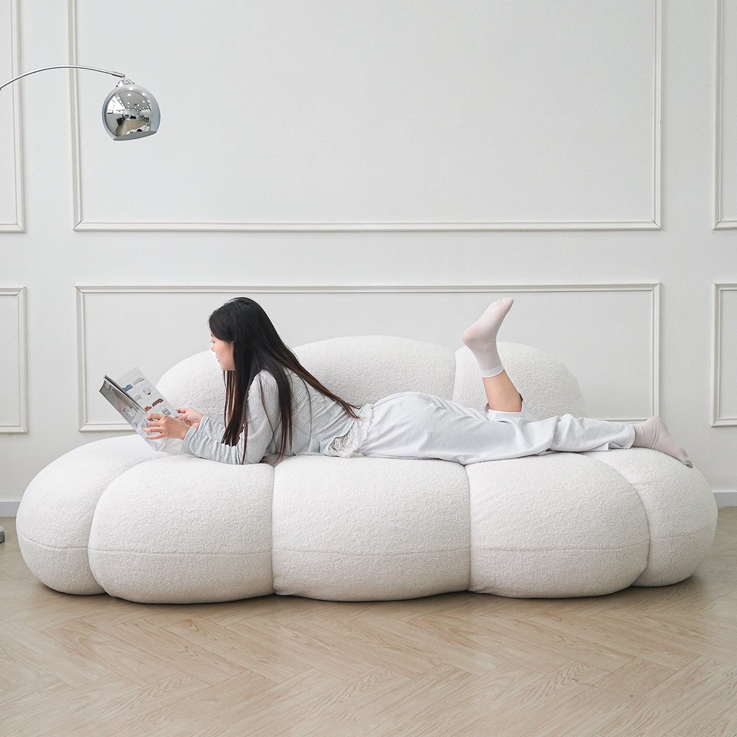 Boucle Upholstered Cloud Sofa Modern Frameless Floor Couch