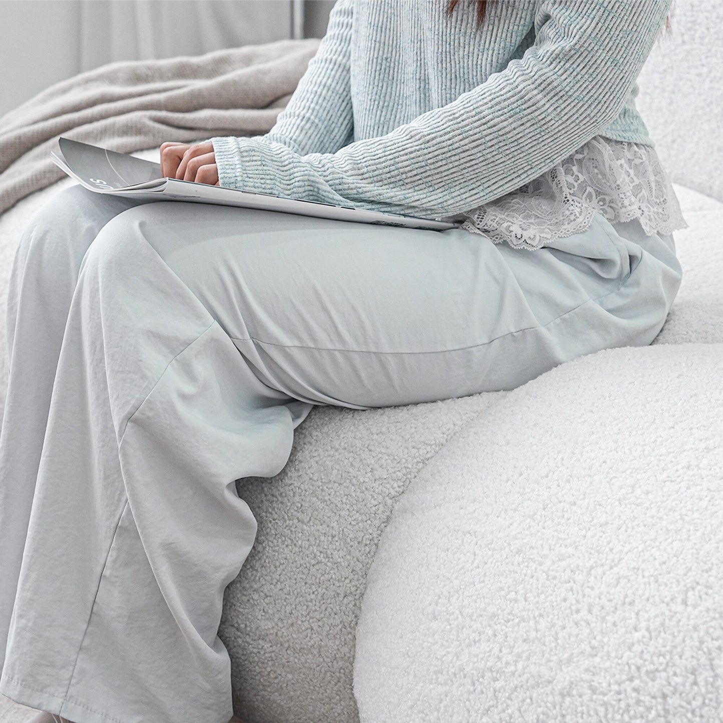 Boucle Upholstered Cloud Sofa Modern Frameless Floor Couch