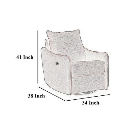 Bradley Swivel Power Recliner Chair, Gray Polyester, Pillow Back