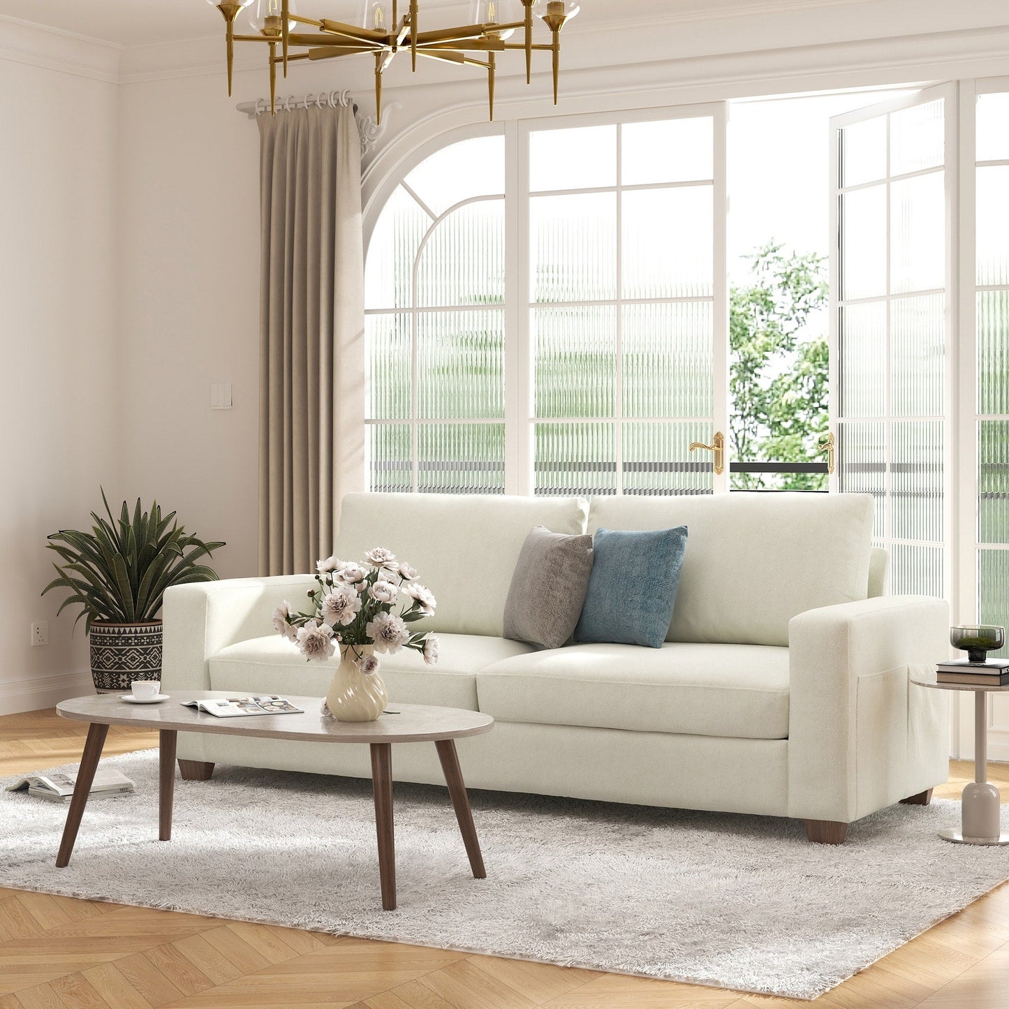 CO-Z 86.6 Upholstered Sofa Couch for Living Room 3-Seater Sofa