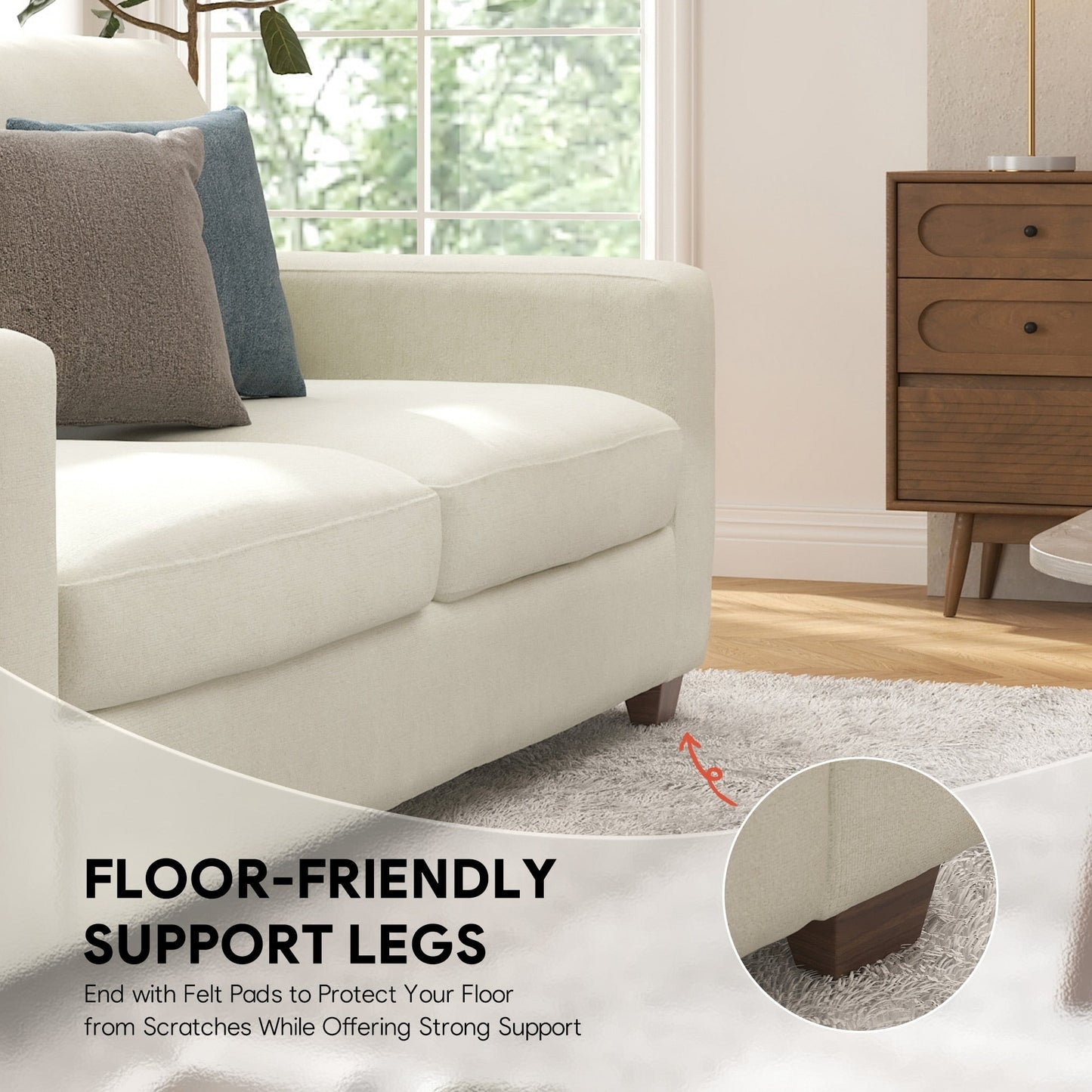 CO-Z 86.6 Upholstered Sofa Couch for Living Room 3-Seater Sofa