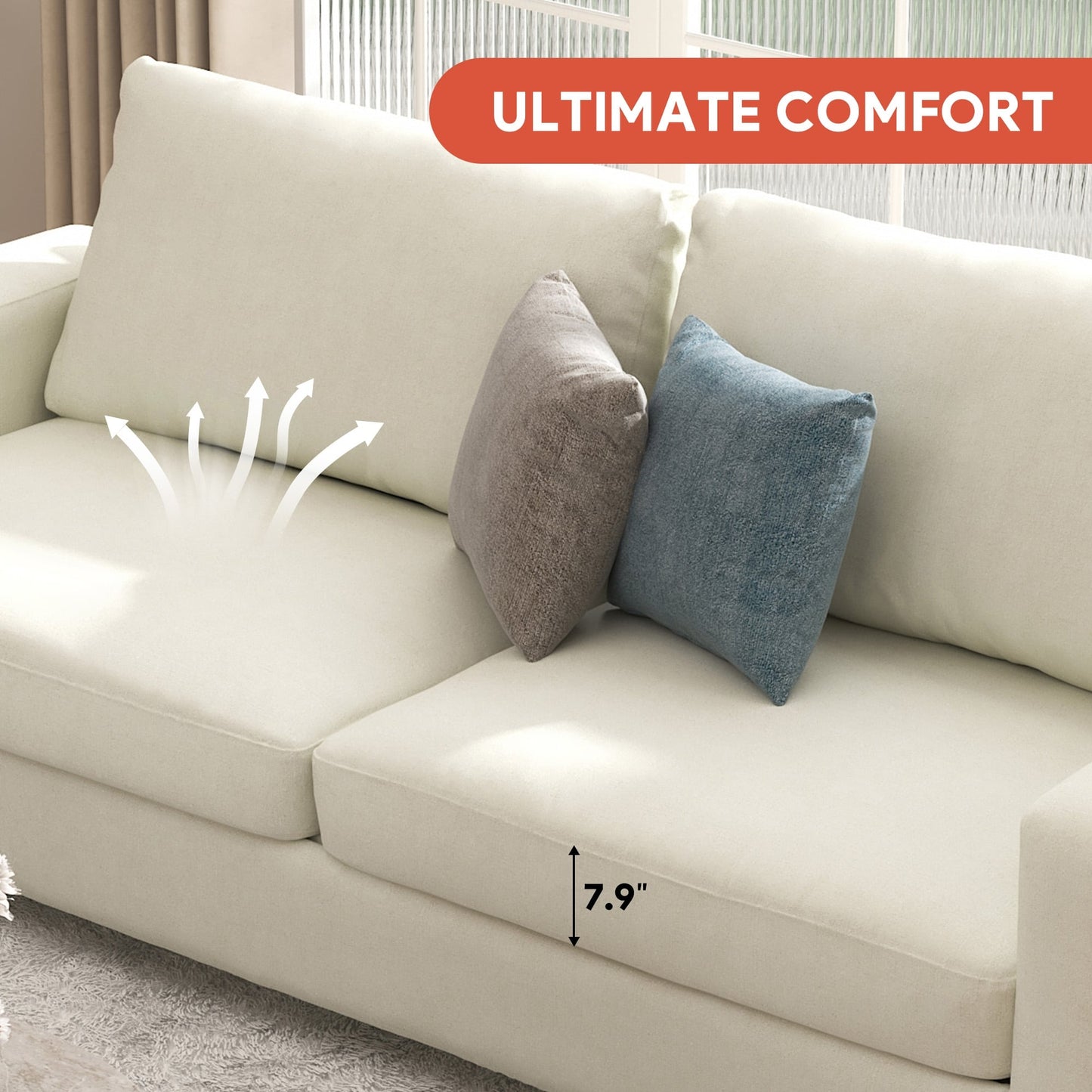 CO-Z 86.6 Upholstered Sofa Couch for Living Room 3-Seater Sofa