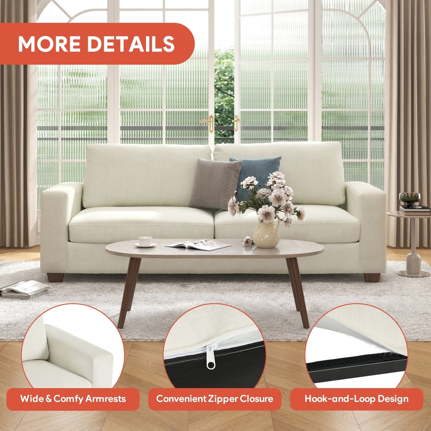 CO-Z 86.6 Upholstered Sofa Couch for Living Room 3-Seater Sofa