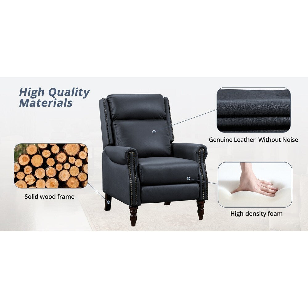 Genuine Leather Push Back Adjustable Recliner with Comfortable Arms for Living Room Chair