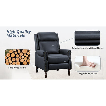 Genuine Leather Push Back Adjustable Recliner with Comfortable Arms for Living Room Chair
