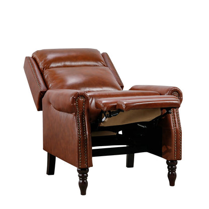 Genuine Leather Push Back Adjustable Recliner with Comfortable Arms for Living Room Chair