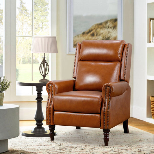 Genuine Leather Push Back Adjustable Recliner with Comfortable Arms for Living Room Chair