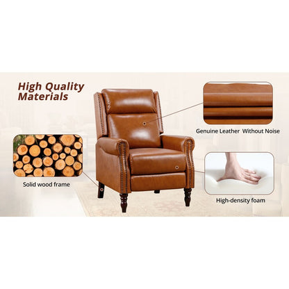 Genuine Leather Push Back Adjustable Recliner with Comfortable Arms for Living Room Chair