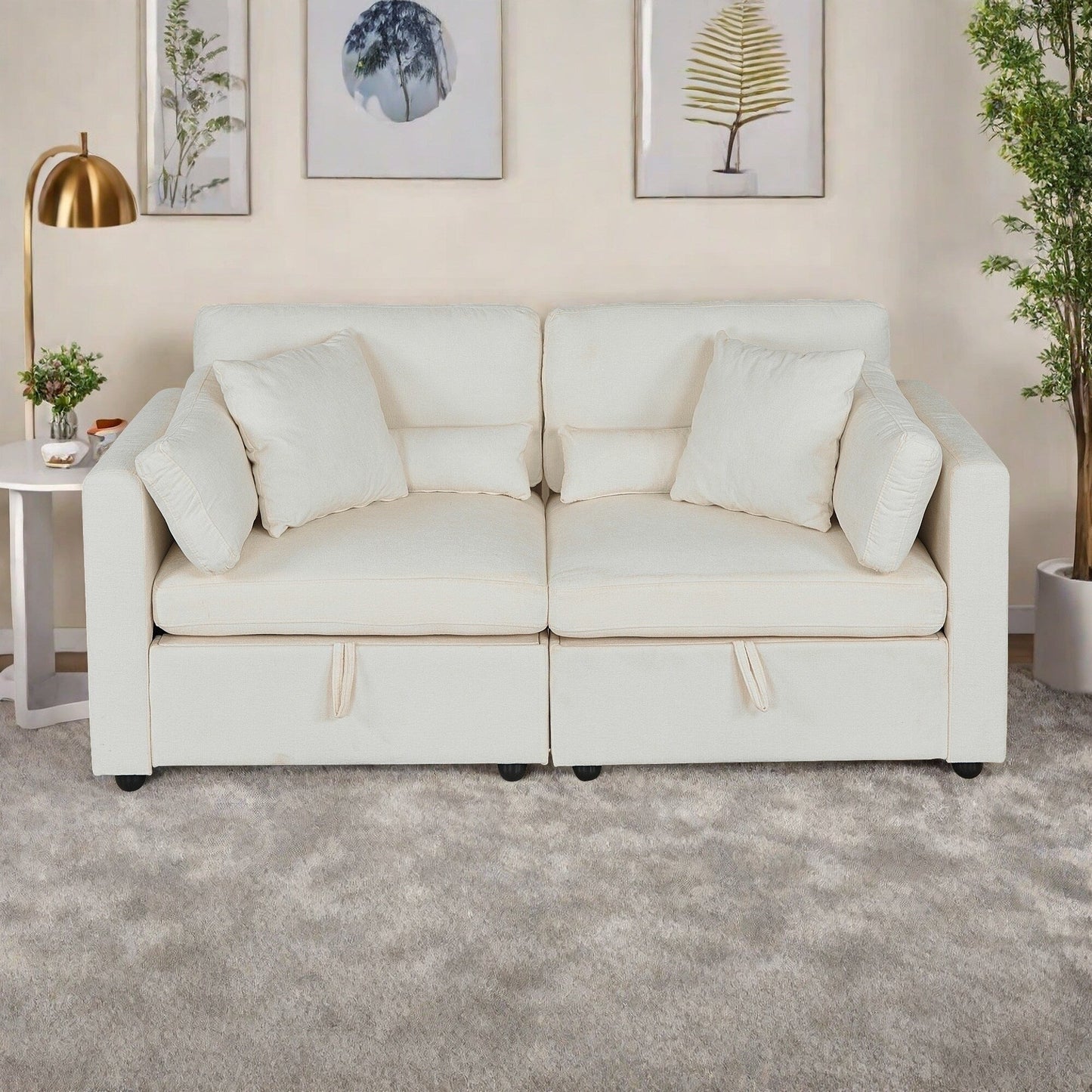 Chenille 2-Seater Sofa with Solid Wood Feet Support, and Rustproof Hardware Feet