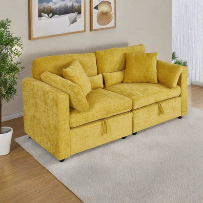 Chenille 2-Seater Sofa with Solid Wood Feet Support, and Rustproof Hardware Feet