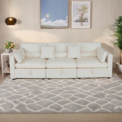Chenille 3-Seater Sofa with Solid Wood Feet Support, and Rustproof Hardware Feet