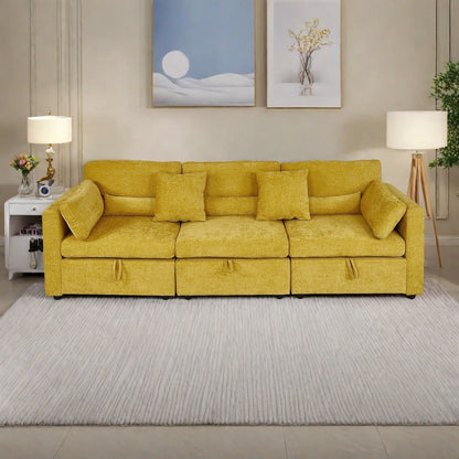Chenille 3-Seater Sofa with Solid Wood Feet Support, and Rustproof Hardware Feet