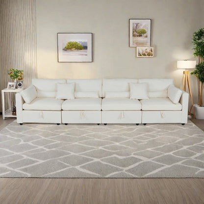 Chenille 4-Seater Sofa with Storage cushion and Solid Wood Feet Support, and Rustproof Hardware Feet