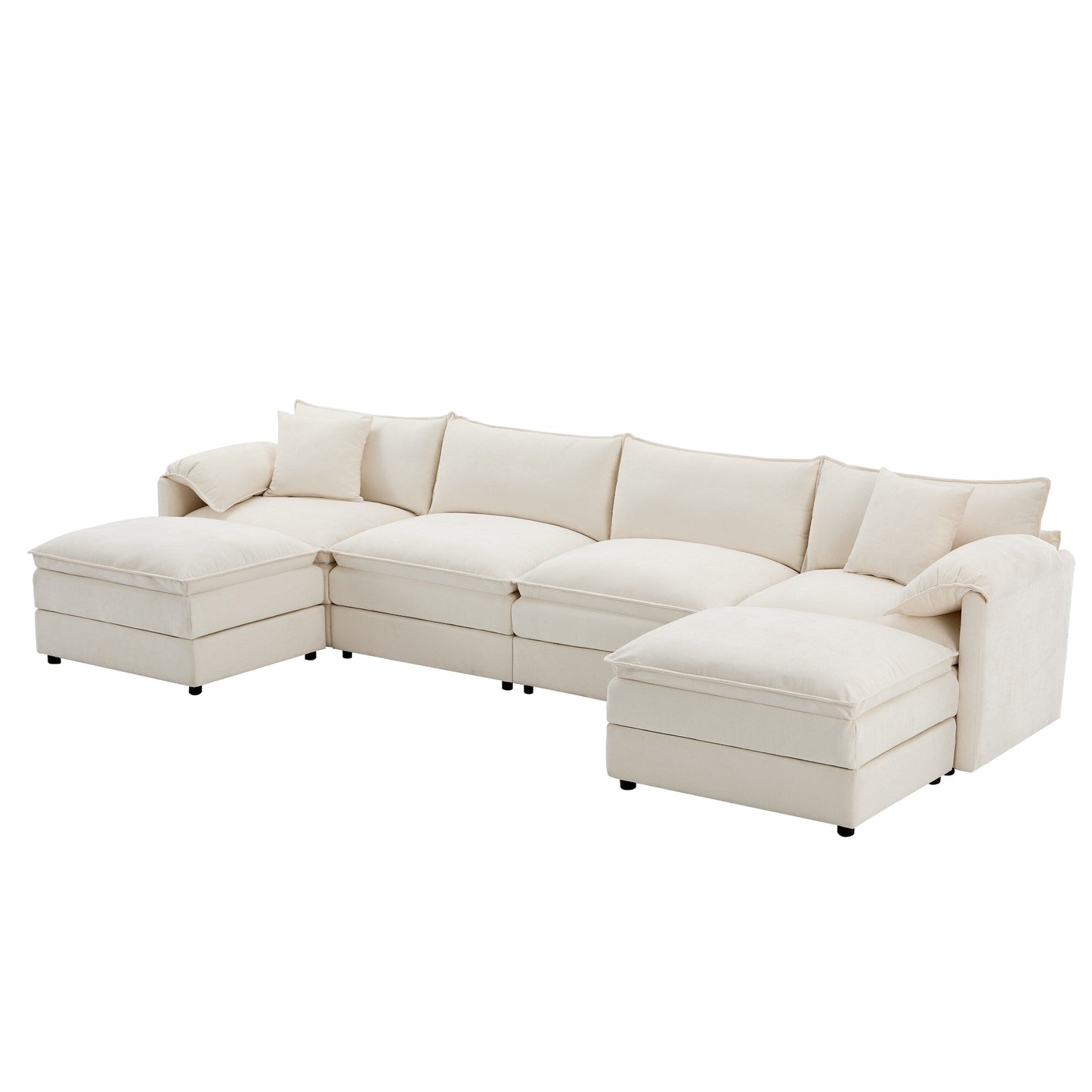 Chenille Modular Sectional Sofa,U Shaped Cloud Couch Set With Double Cushions,6 Seat Sofa With Movable Ottomans