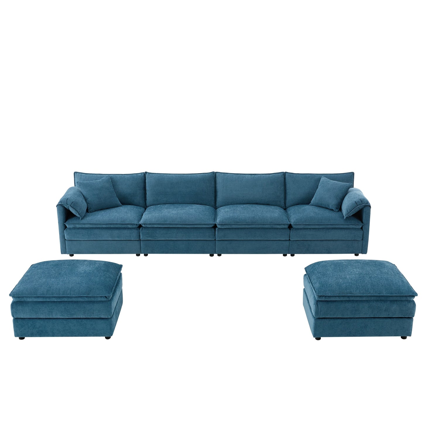 Chenille Modular Sectional Sofa,U Shaped Cloud Couch Set With Double Cushions,6 Seat Sofa With Movable Ottomans