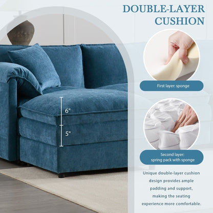 Chenille Modular Sectional Sofa,U Shaped Cloud Couch Set With Double Cushions,6 Seat Sofa With Movable Ottomans