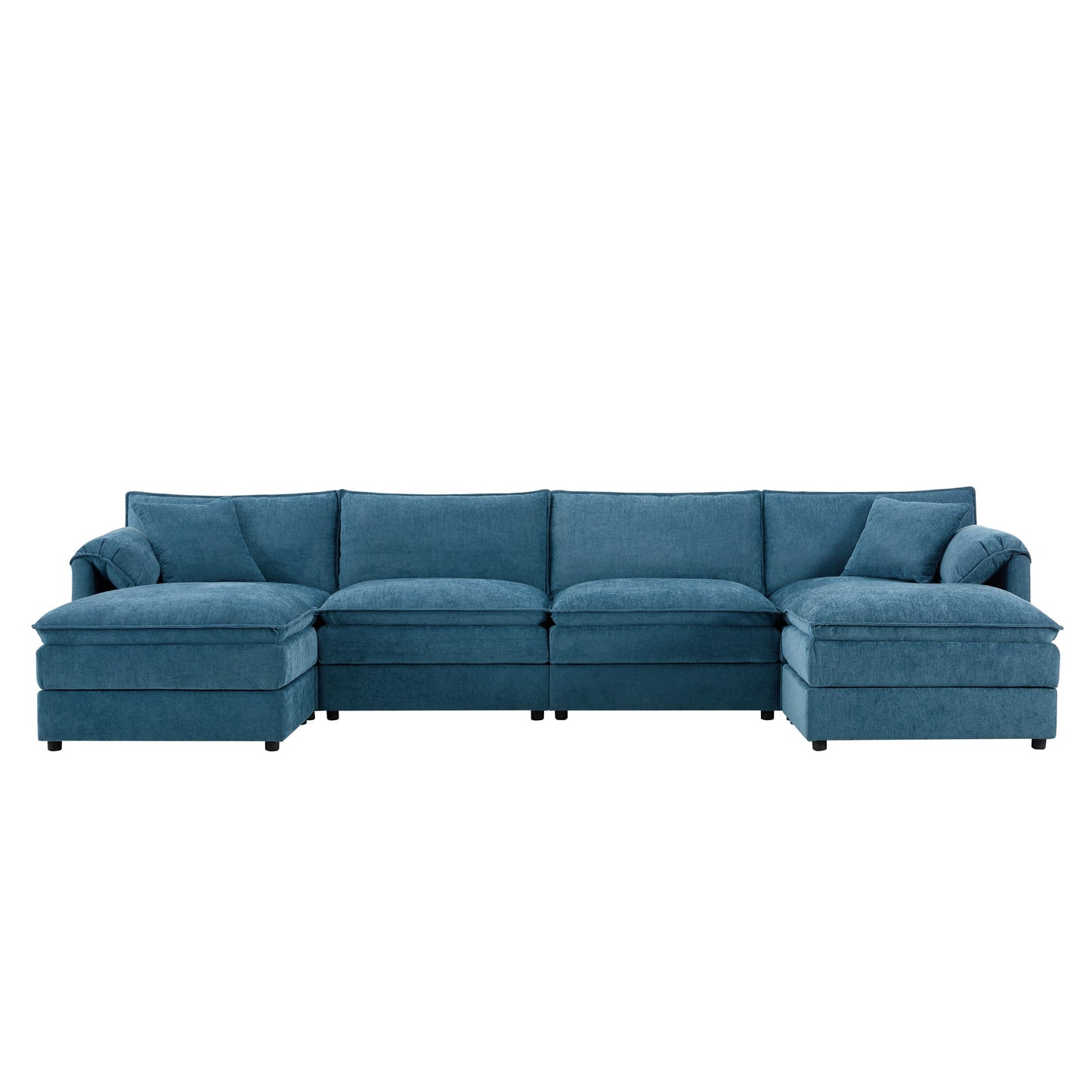 Chenille Modular Sectional Sofa,U Shaped Cloud Couch Set With Double Cushions,6 Seat Sofa With Movable Ottomans