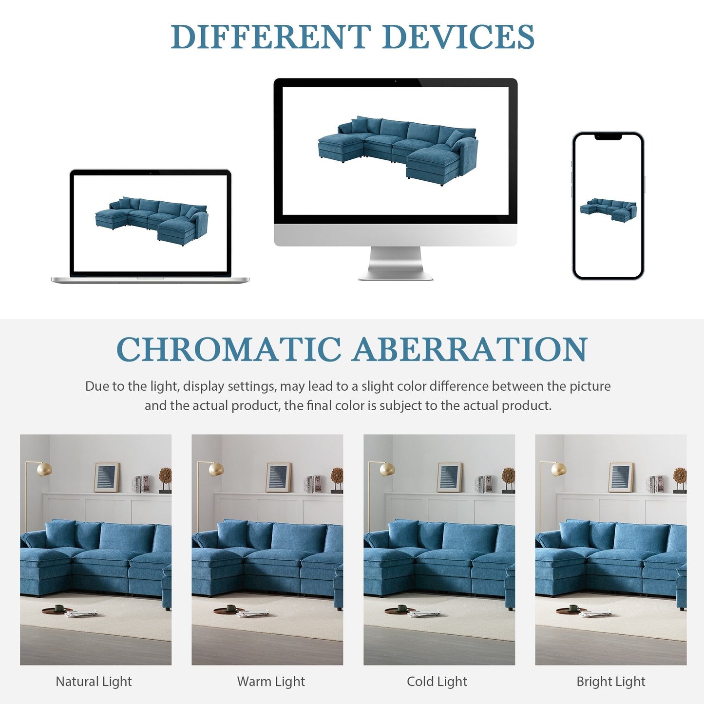 Chenille Modular Sectional Sofa,U Shaped Cloud Couch Set With Double Cushions,6 Seat Sofa With Movable Ottomans