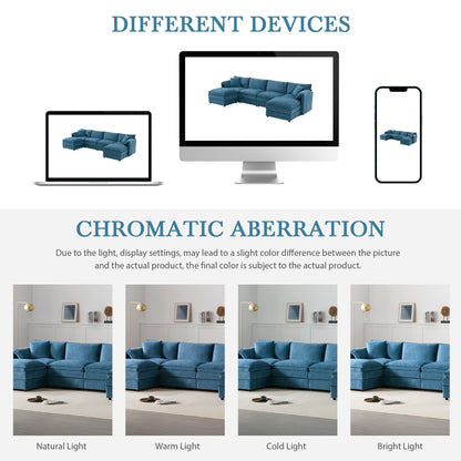 Chenille Modular Sectional Sofa,U Shaped Cloud Couch Set With Double Cushions,6 Seat Sofa With Movable Ottomans