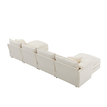 Chenille Modular Sectional Sofa,U Shaped Cloud Couch Set With Double Cushions,6 Seat Sofa With Movable Ottomans