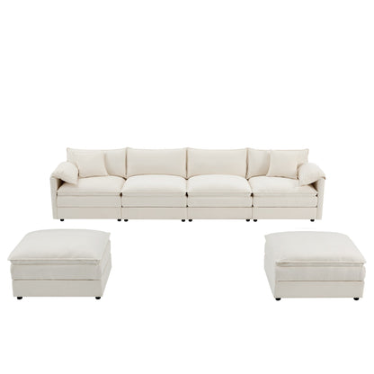 Chenille Modular Sectional Sofa,U Shaped Cloud Couch Set With Double Cushions,6 Seat Sofa With Movable Ottomans
