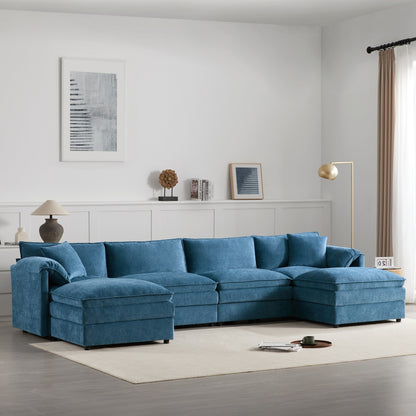 Chenille Modular Sectional Sofa,U Shaped Cloud Couch Set With Double Cushions,6 Seat Sofa With Movable Ottomans