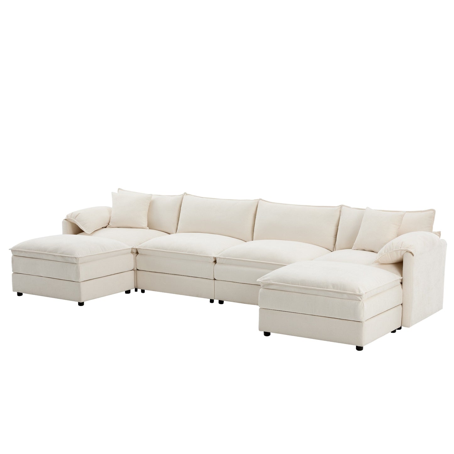 Chenille Modular Sectional Sofa,U Shaped Cloud Couch Set With Double Cushions,6 Seat Sofa With Movable Ottomans