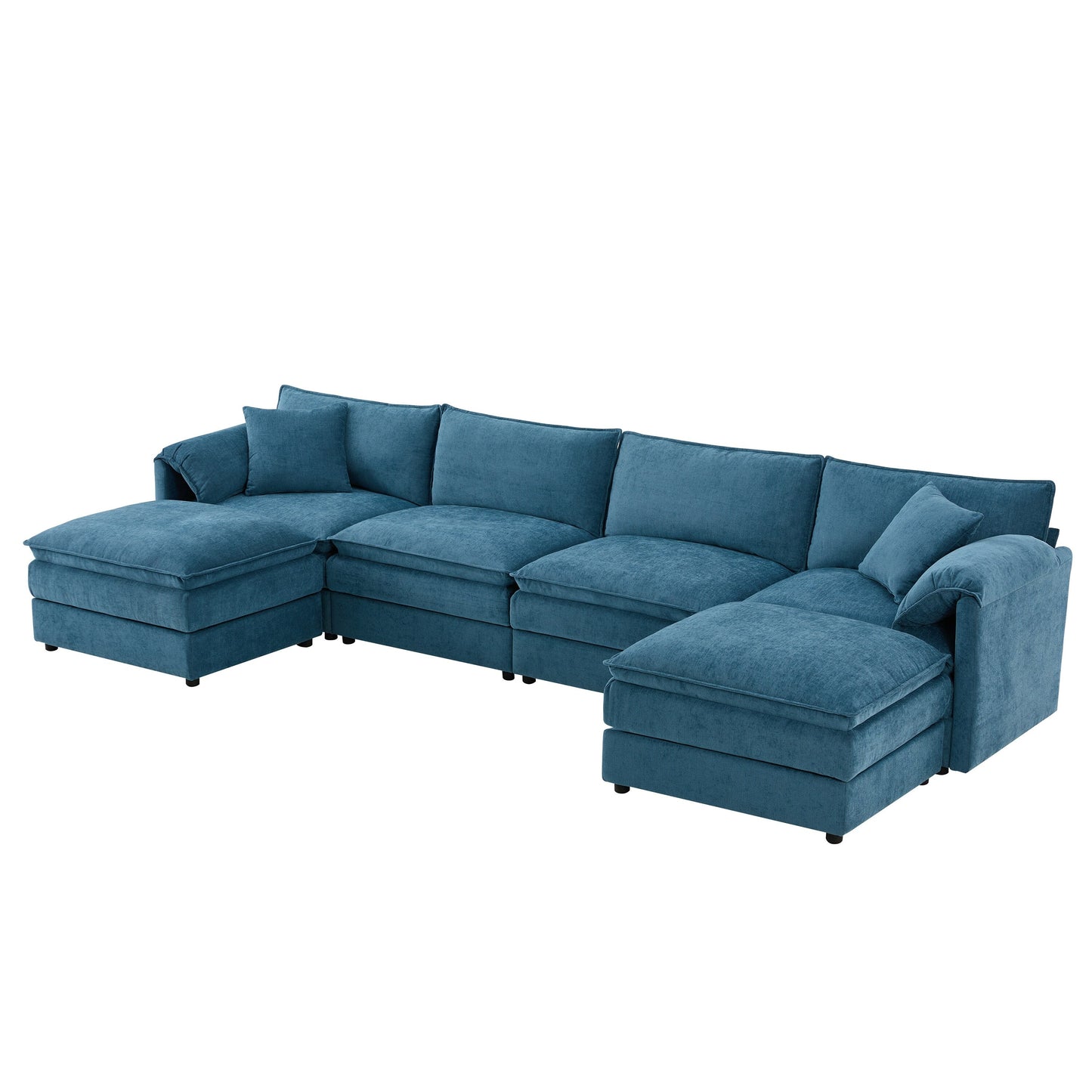 Chenille Modular Sectional Sofa,U Shaped Cloud Couch Set With Double Cushions,6 Seat Sofa With Movable Ottomans