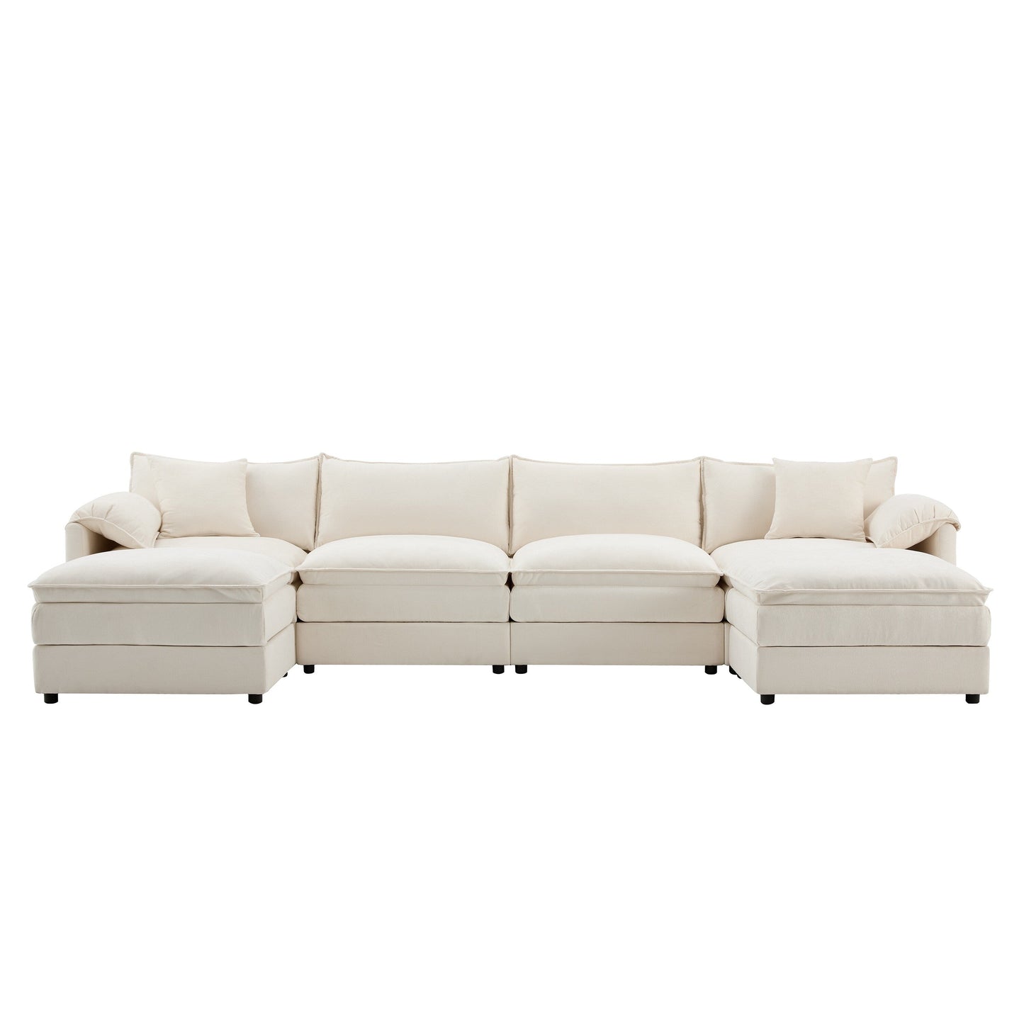 Chenille Modular Sectional Sofa,U Shaped Cloud Couch Set With Double Cushions,6 Seat Sofa With Movable Ottomans