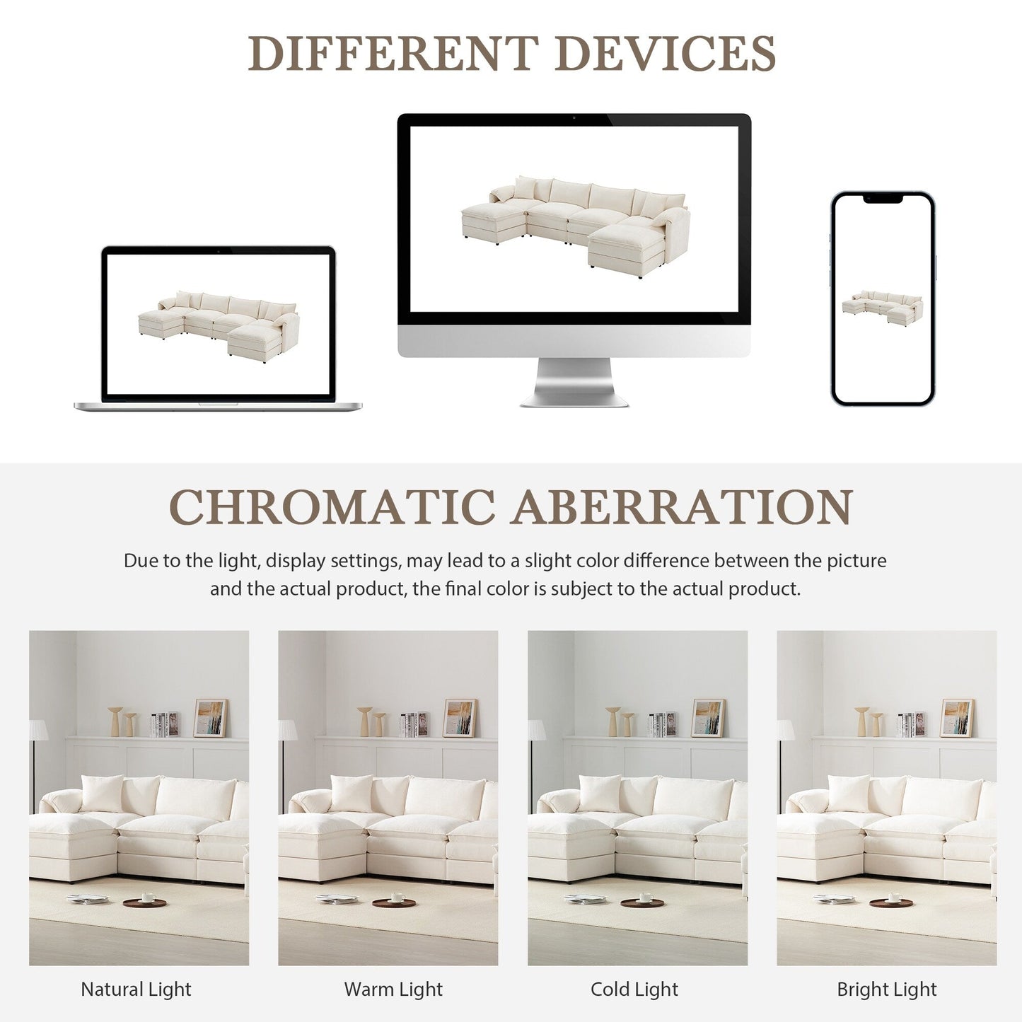 Chenille Modular Sectional Sofa,U Shaped Cloud Couch Set With Double Cushions,6 Seat Sofa With Movable Ottomans