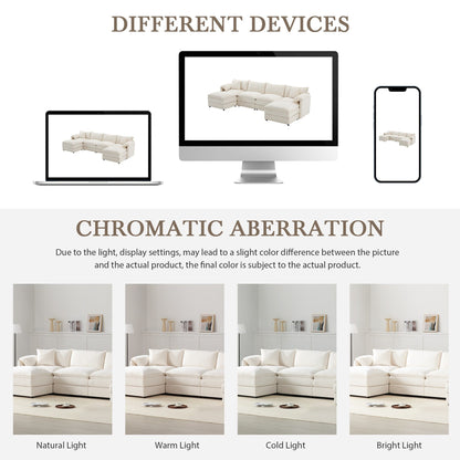 Chenille Modular Sectional Sofa,U Shaped Cloud Couch Set With Double Cushions,6 Seat Sofa With Movable Ottomans