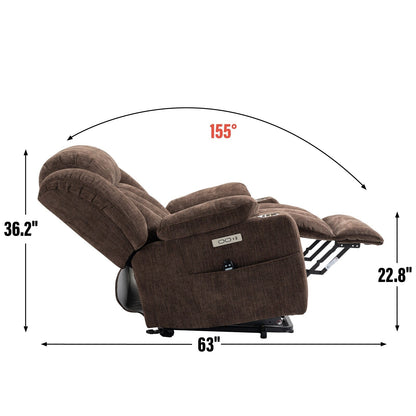 Chenille Power Lift Recliner 8 Point Vibration Massage Chair with Waist Heating, USB Ports and Stainless Steel Cup Holder