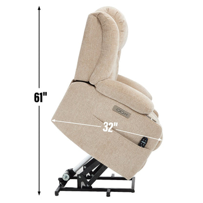 Chenille Power Lift Recliner 8 Point Vibration Massage Chair with Waist Heating, USB Ports and Stainless Steel Cup Holder